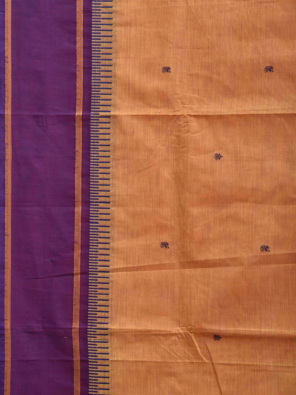 Orange and Purple Kanchipuram Cotton Saree with Strips Pallu Border Design k0988