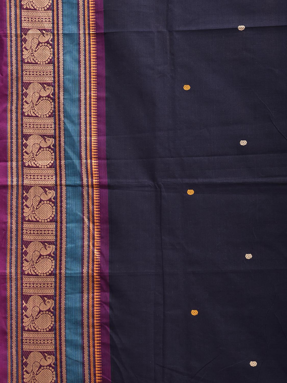 Navy and Purple Kanchipuram Cotton Saree with Border and Pallu Design k0990