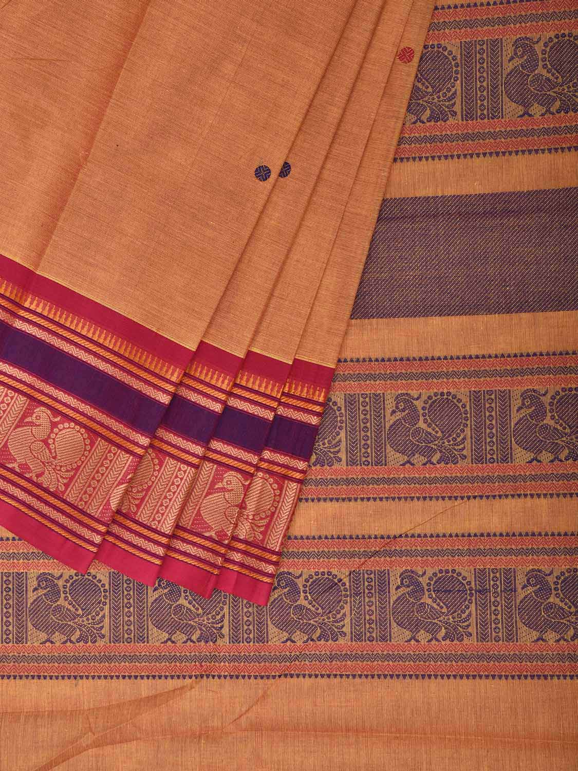 Light Orange and Pink Kanchipuram Cotton Saree with Border and Pallu Design k0992