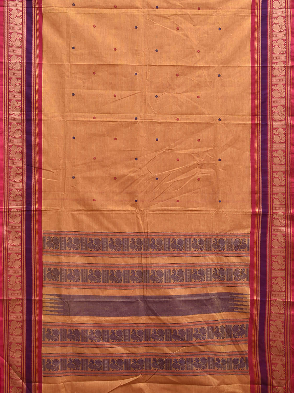 Light Orange and Pink Kanchipuram Cotton Saree with Border and Pallu Design k0992