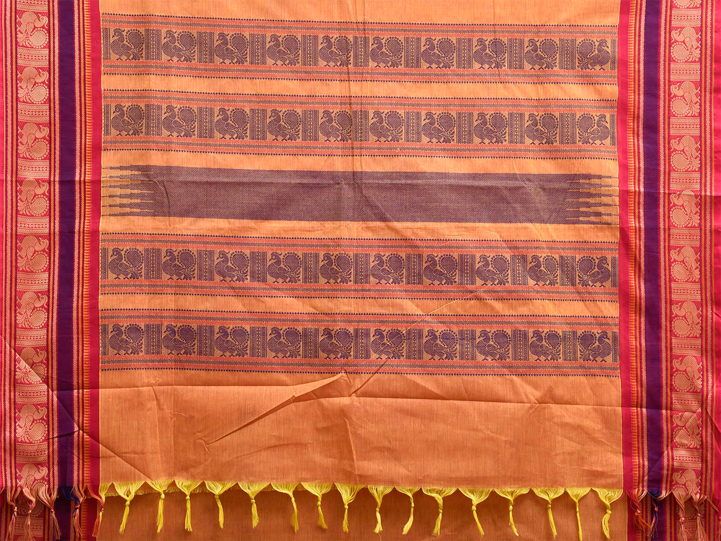 Light Orange and Pink Kanchipuram Cotton Saree with Border and Pallu Design k0992