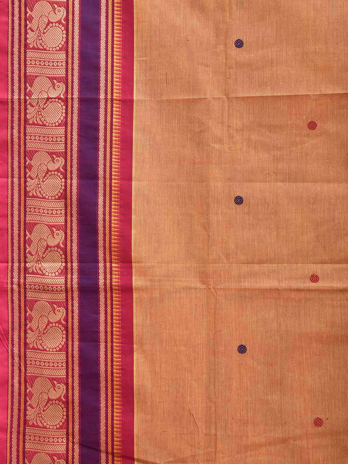Light Orange and Pink Kanchipuram Cotton Saree with Border and Pallu Design k0992