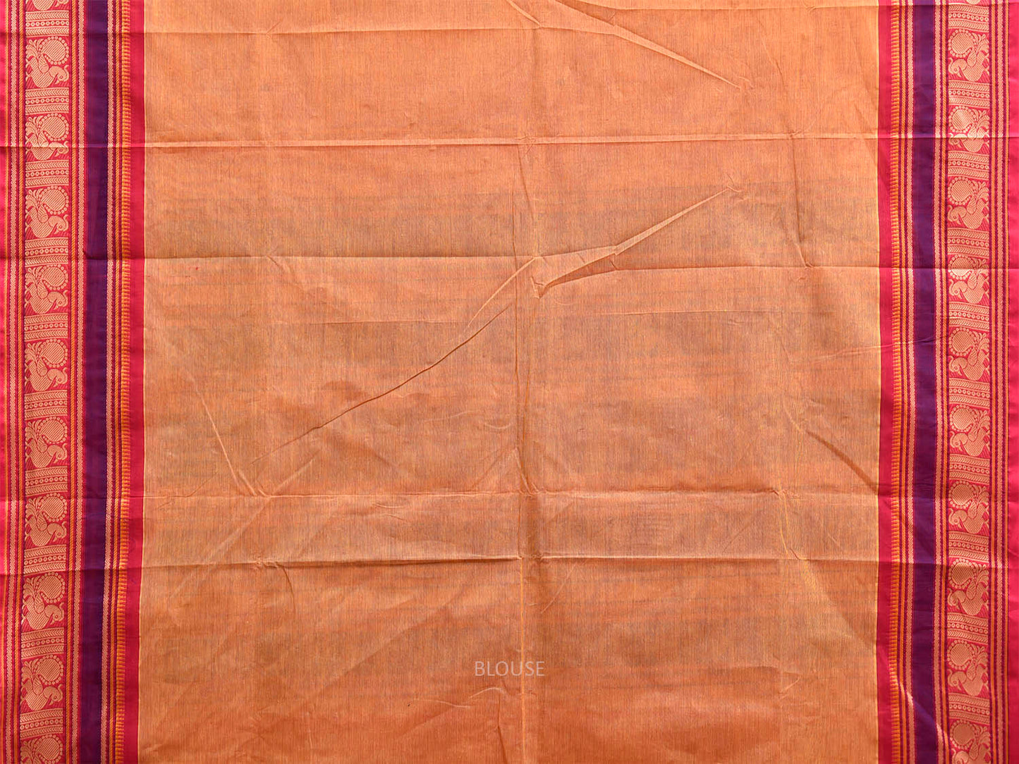 Light Orange and Pink Kanchipuram Cotton Saree with Border and Pallu Design k0992