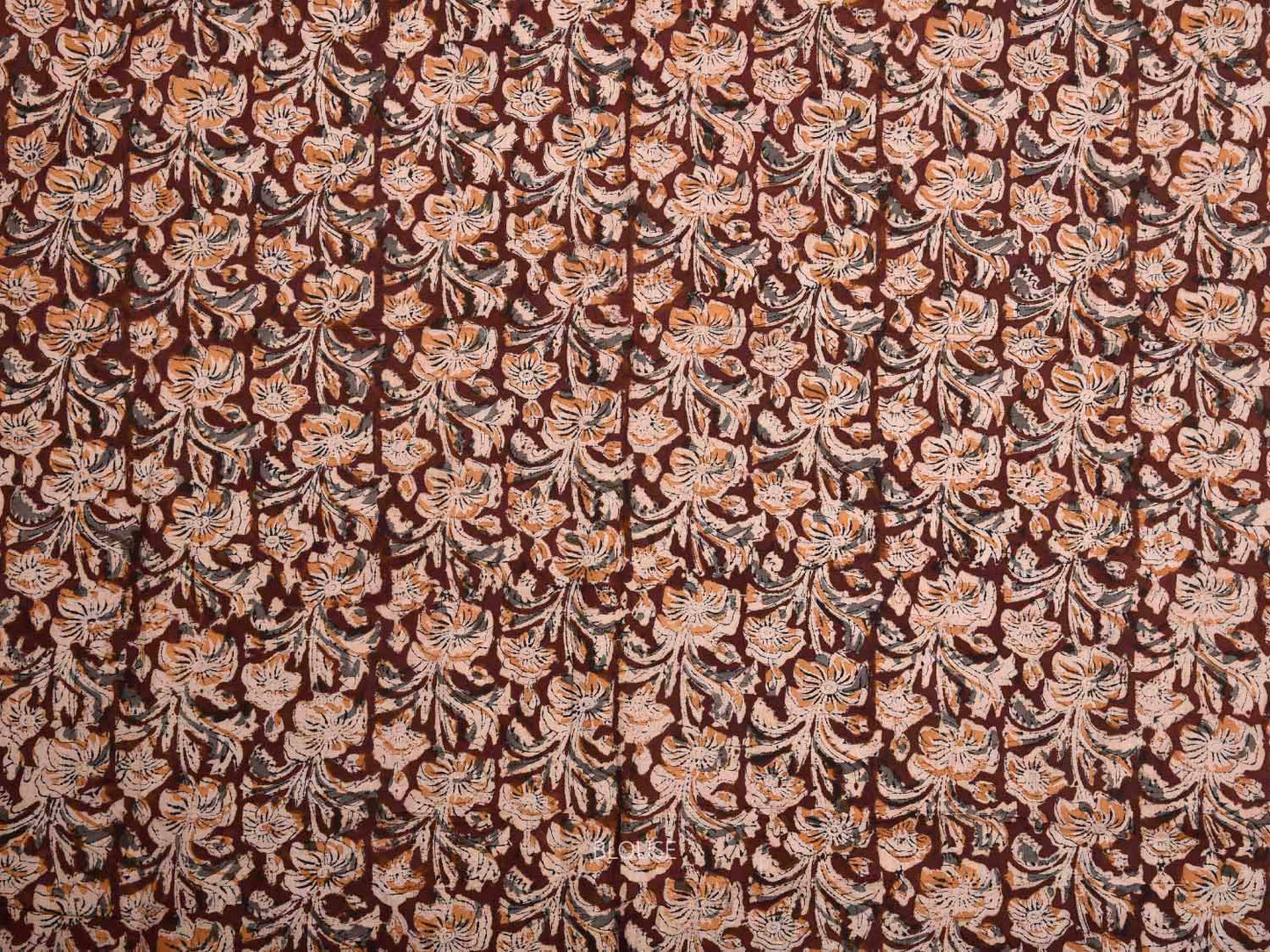 Grey and Brown Kanchipuram Cotton Plain Saree with Strips Pallu Design and Kalamkari Blouse k0995