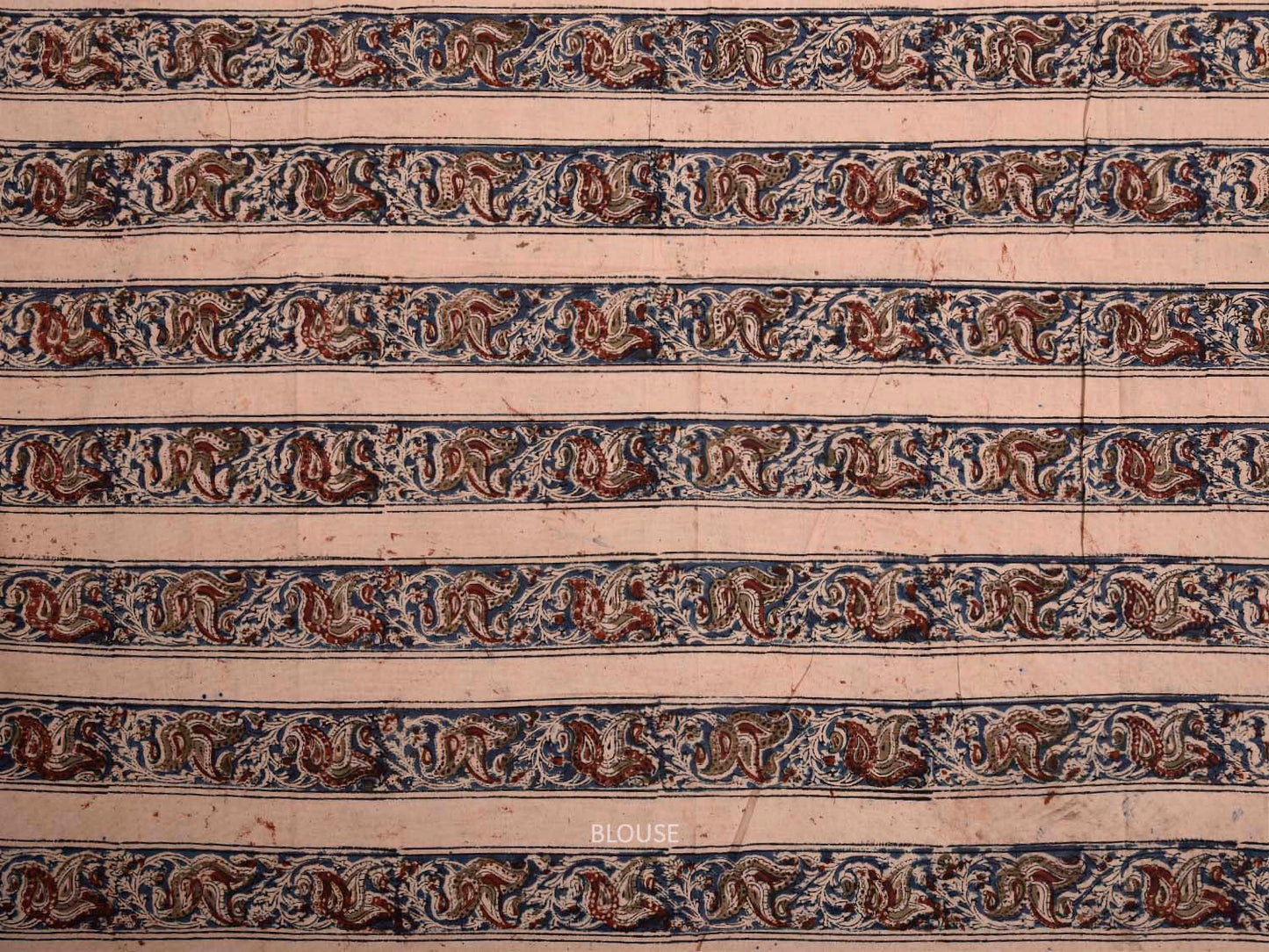 Blue Kanchipuram Cotton Plain Saree with Floral Border Design and Kalamkari Blouse k1000