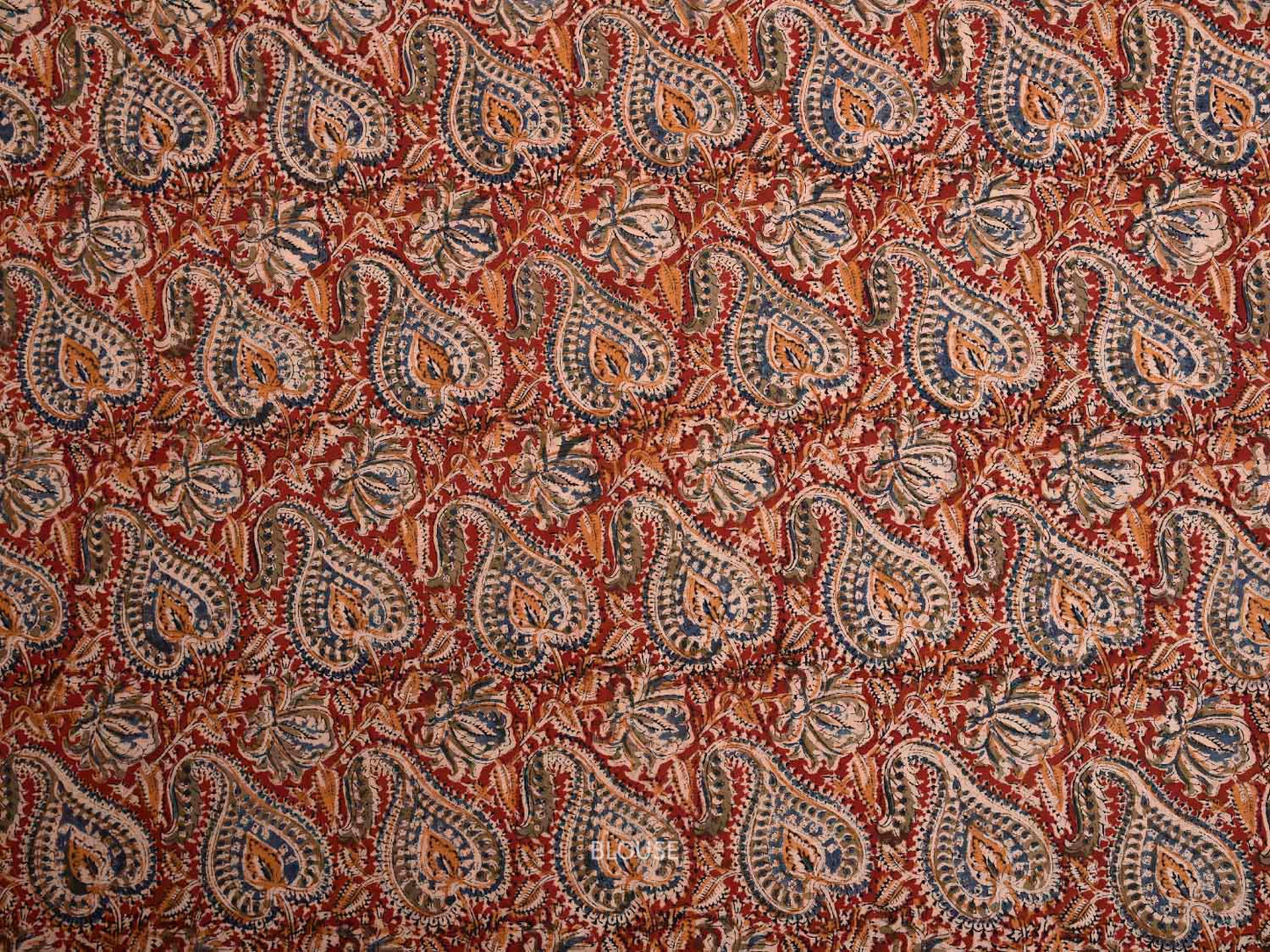 Orange Kanchipuram Cotton Plain Saree with Floral Border Design and Kalamkari Blouse k1001