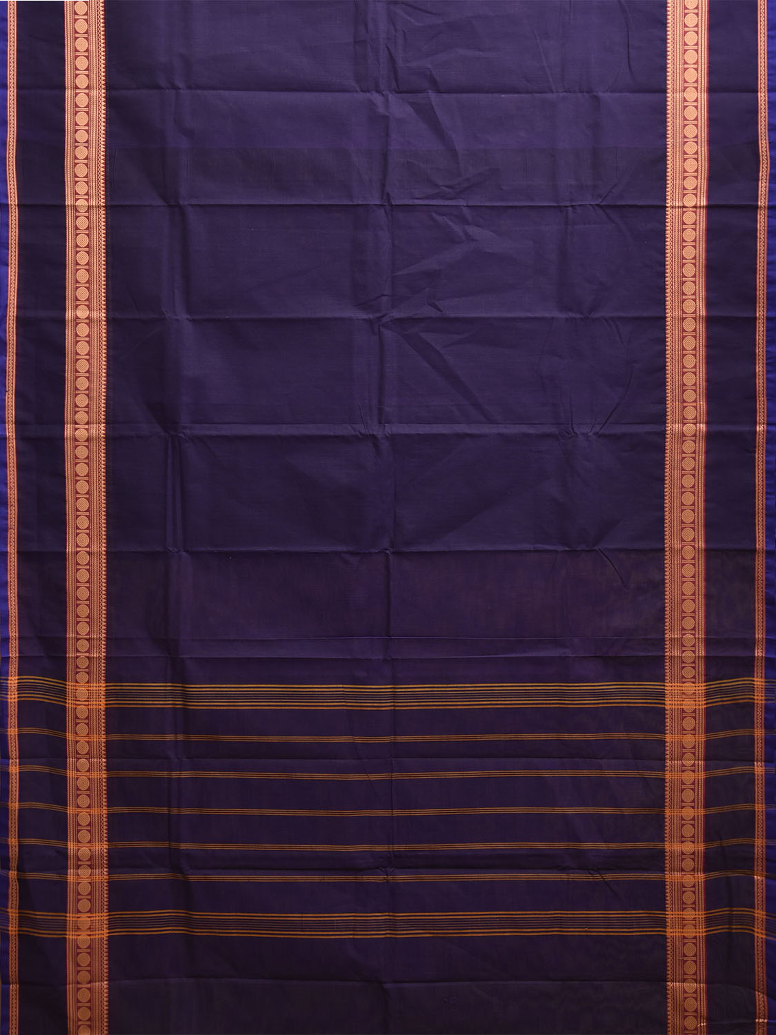 Navy Kanchipuram Cotton Plain Saree with Strips Pallu Design No Blouse k1004