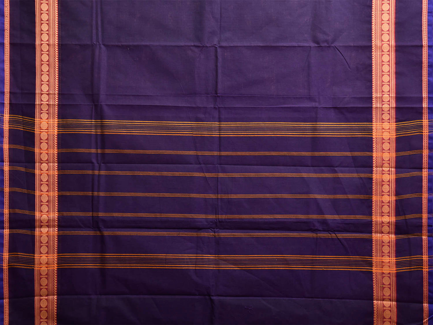 Navy Kanchipuram Cotton Plain Saree with Strips Pallu Design No Blouse k1004
