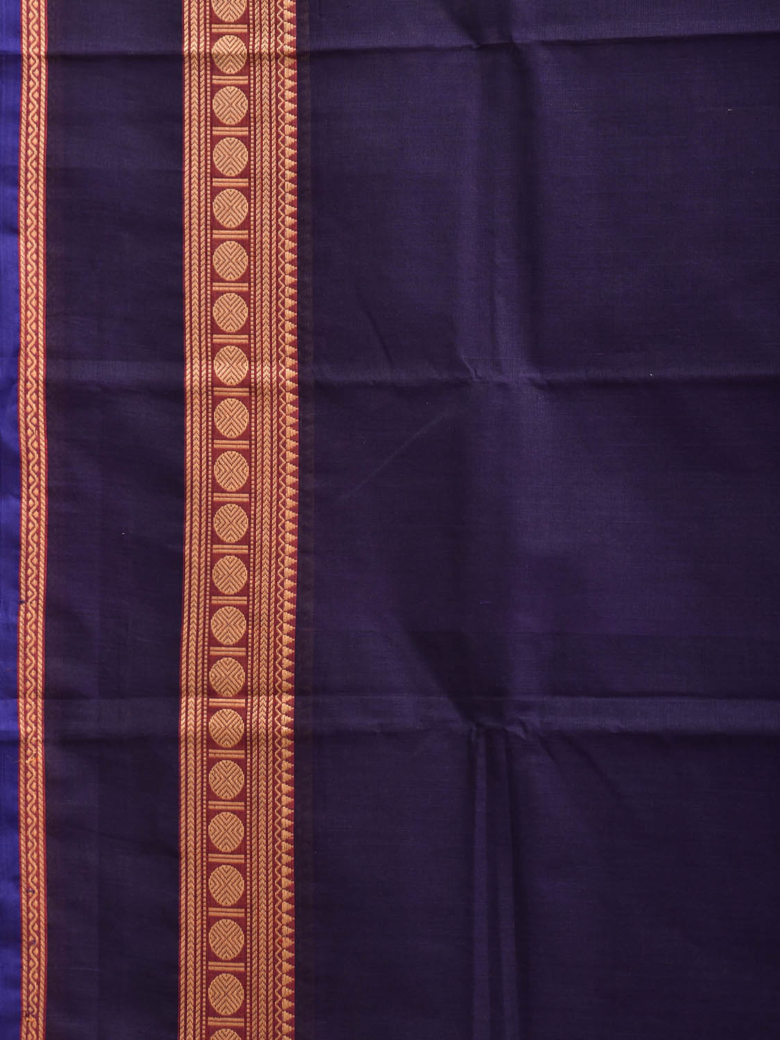 Navy Kanchipuram Cotton Plain Saree with Strips Pallu Design No Blouse k1004