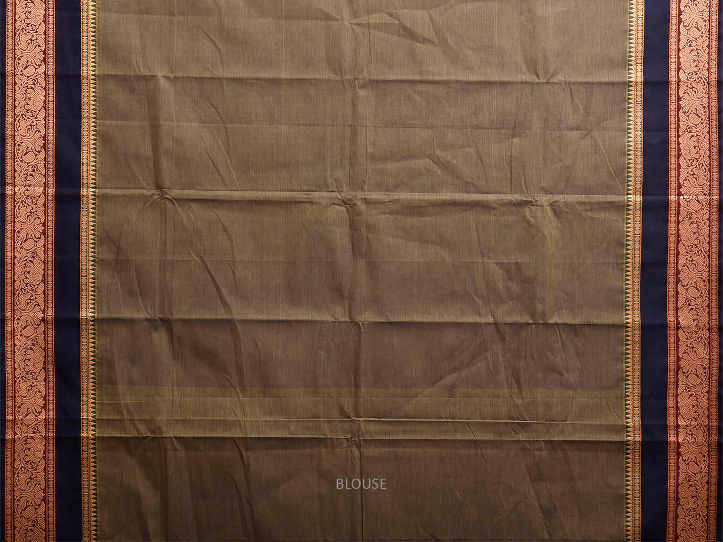 Dark Green Kanchipuram Cotton Plain Saree with Strips Pallu and Border Design k1011