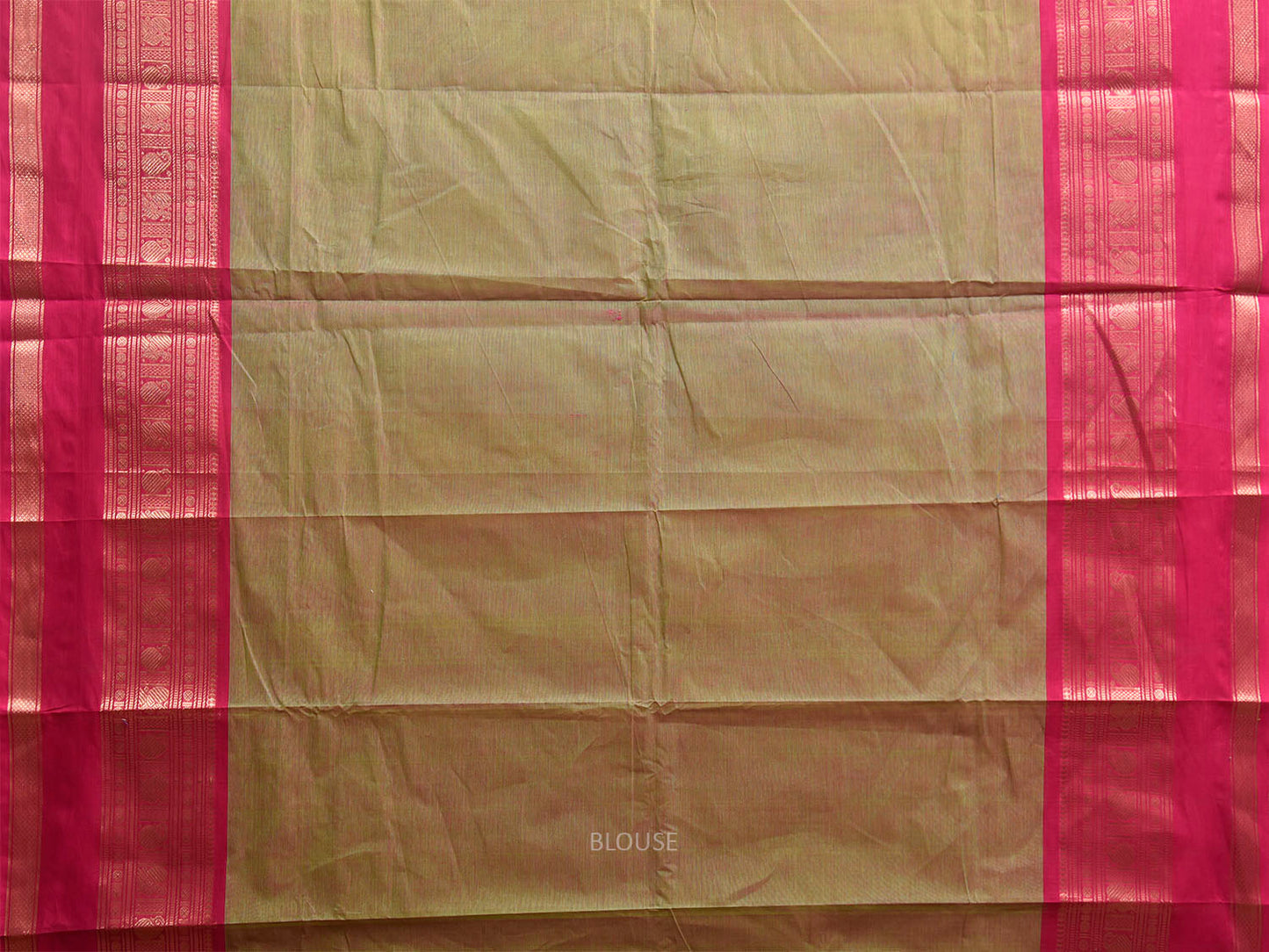 Olive and Pink Kanchipuram Cotton Saree with Strips Pallu and Border Design k1012