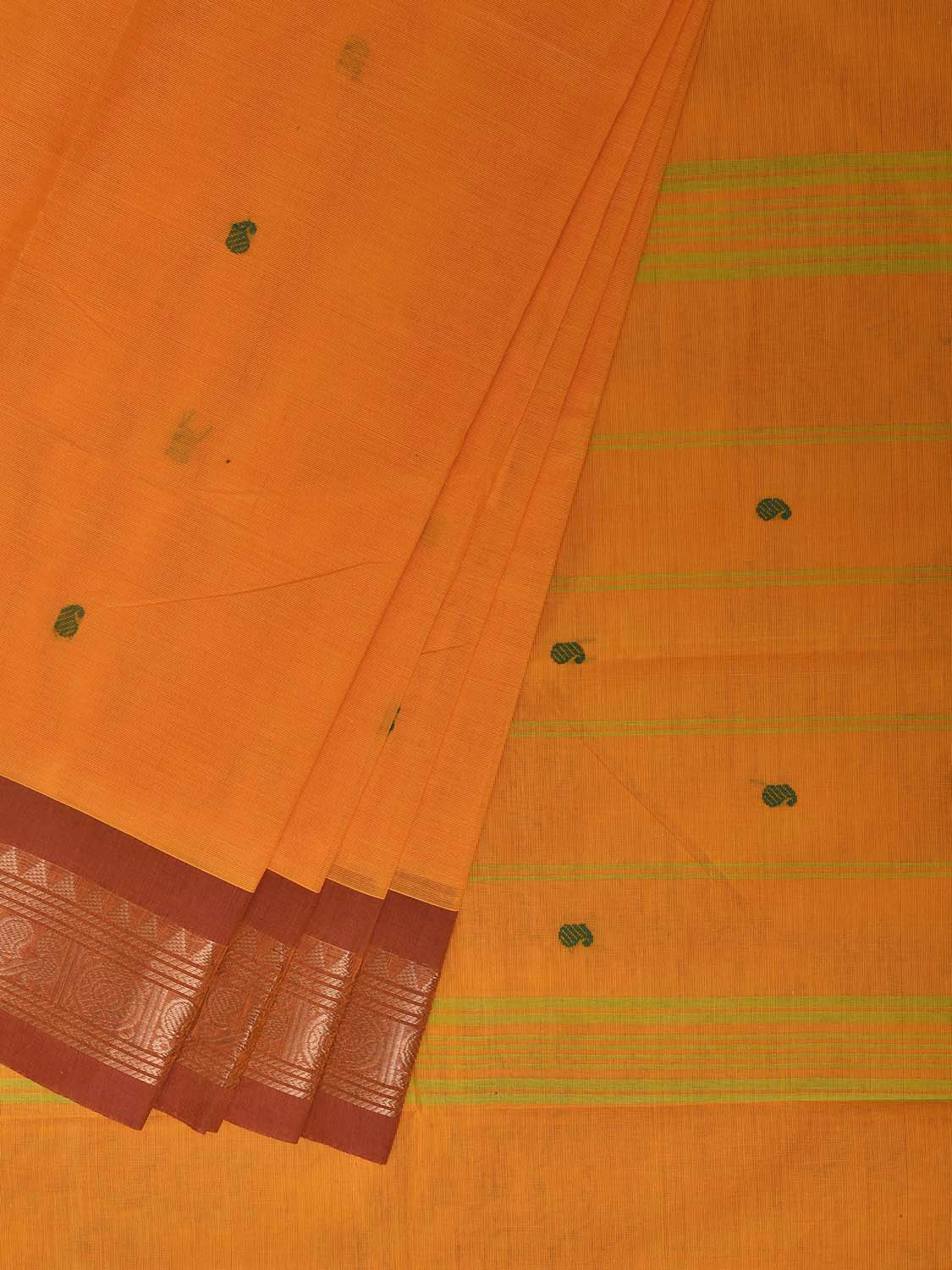 Orange Kanchipuram Cotton Saree with Ganga-Jamuna Border Design No Blouse k1014