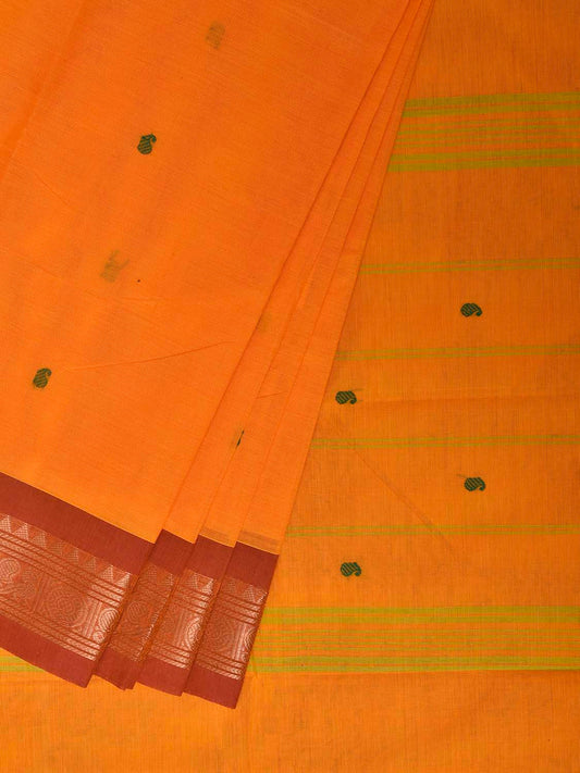 Orange Kanchipuram Cotton Saree with Ganga-Jamuna Border Design No Blouse k1014