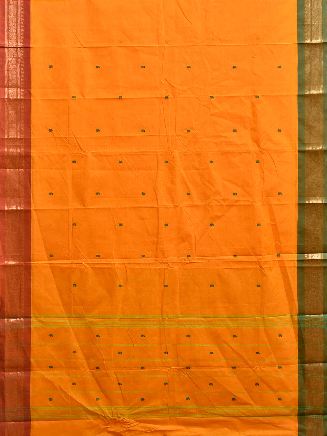 Orange Kanchipuram Cotton Saree with Ganga-Jamuna Border Design No Blouse k1014