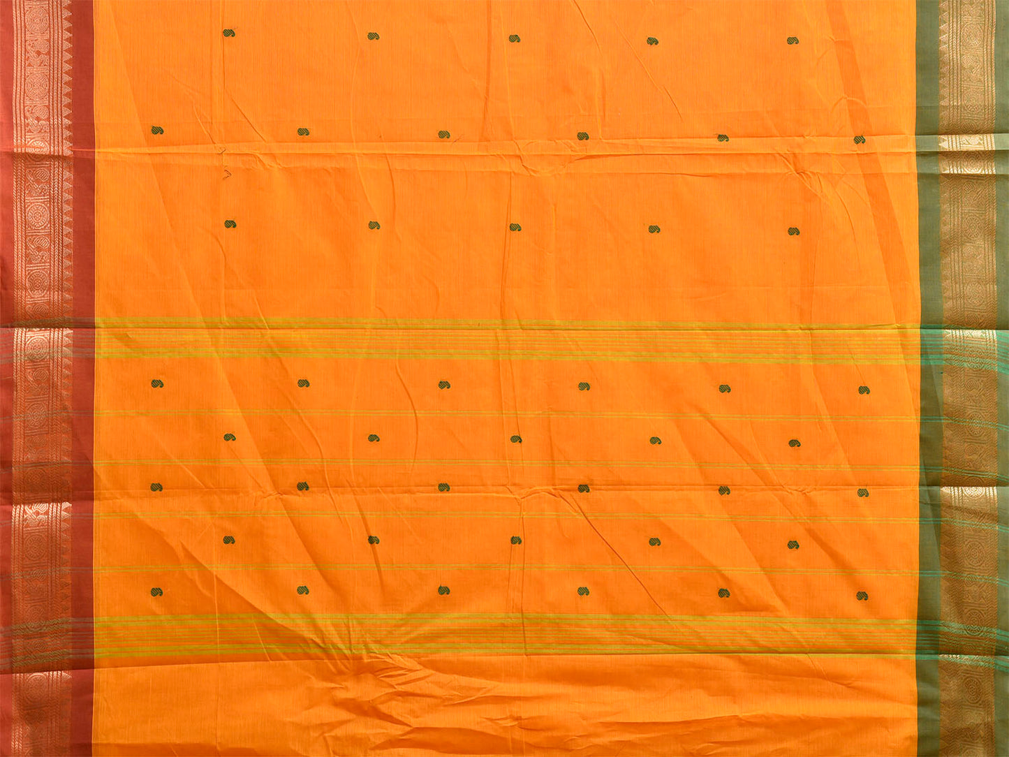 Orange Kanchipuram Cotton Saree with Ganga-Jamuna Border Design No Blouse k1014