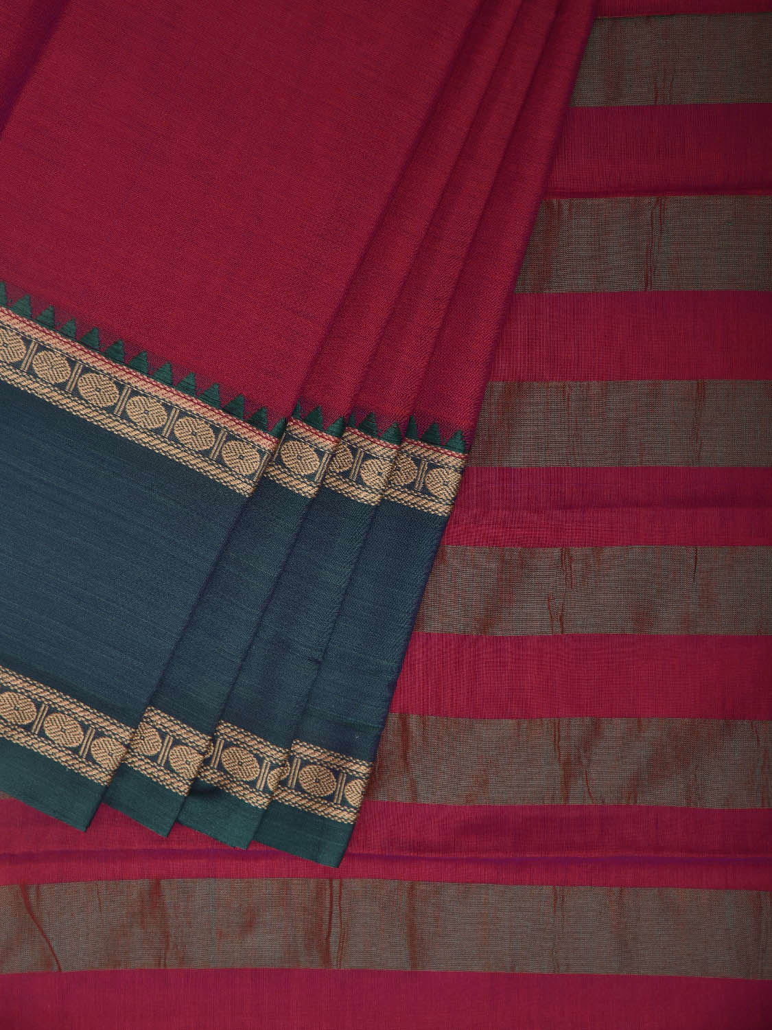 Magenta Kanchipuram Cotton Saree with Ganga-Jamuna Doby Border Design No Blouse k1015
