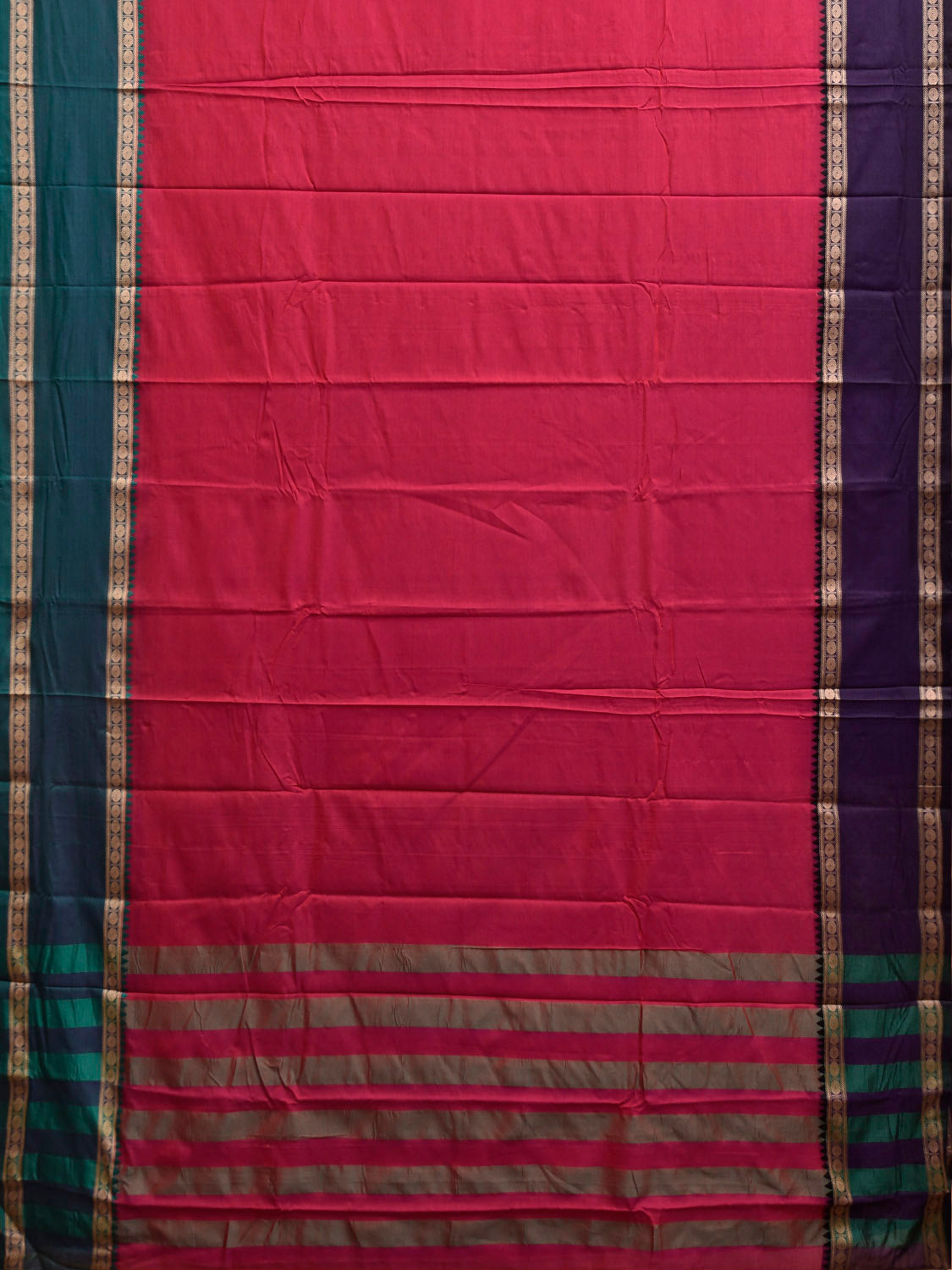 Magenta Kanchipuram Cotton Saree with Ganga-Jamuna Doby Border Design No Blouse k1015
