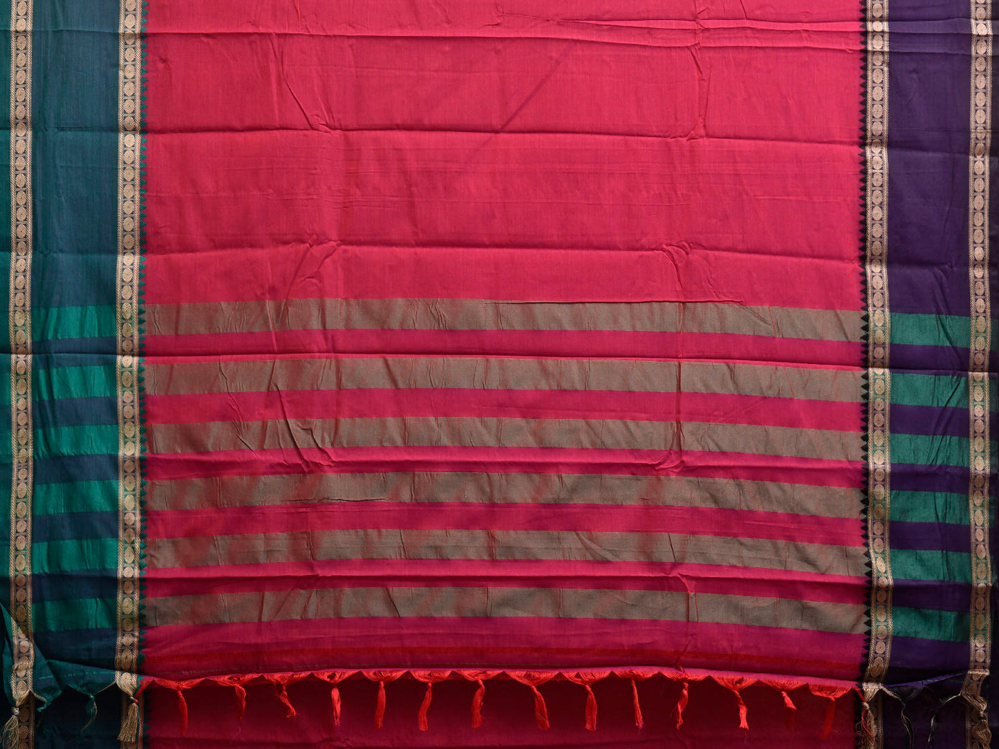 Magenta Kanchipuram Cotton Saree with Ganga-Jamuna Doby Border Design No Blouse k1015