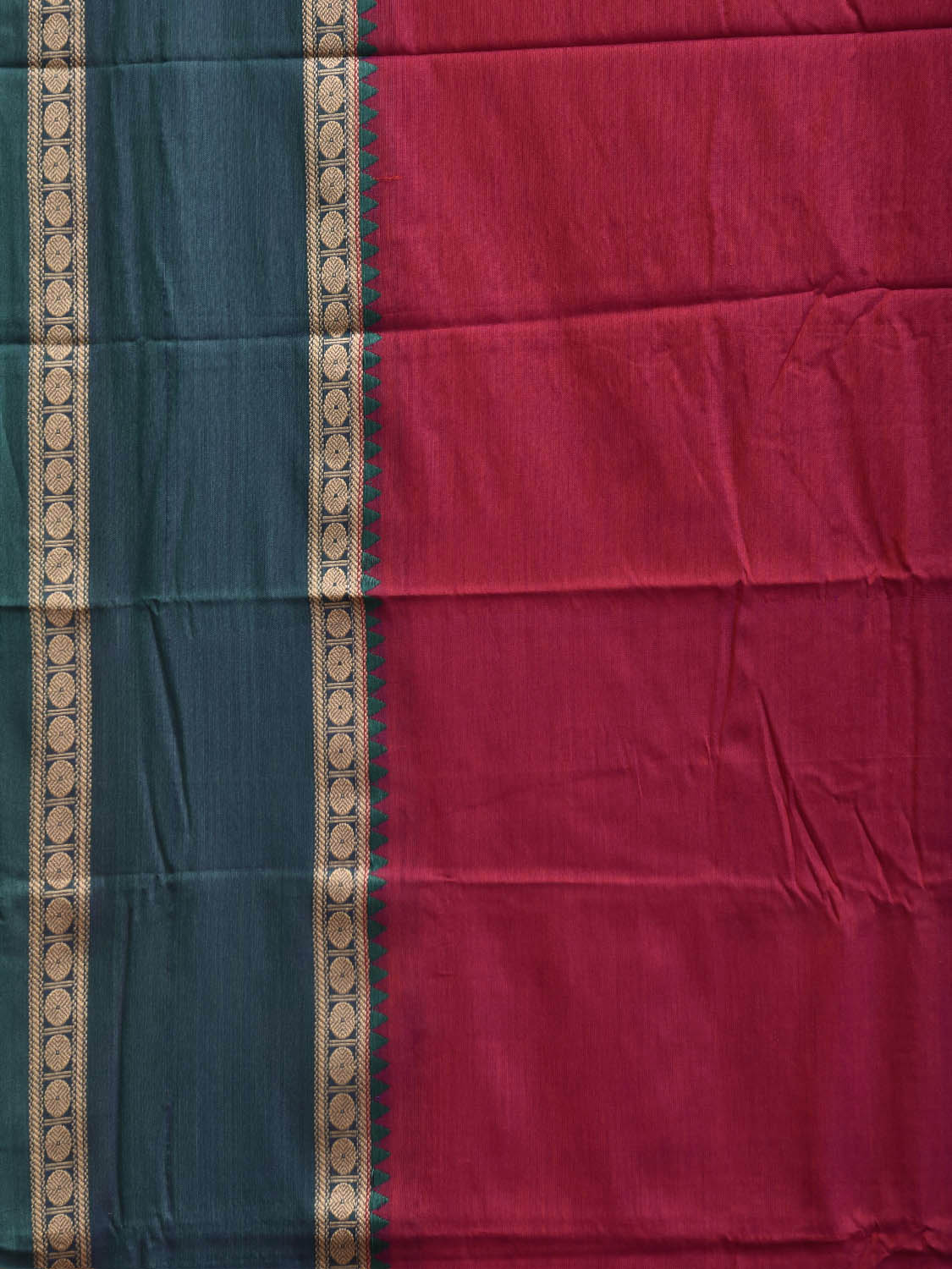 Magenta Kanchipuram Cotton Saree with Ganga-Jamuna Doby Border Design No Blouse k1015