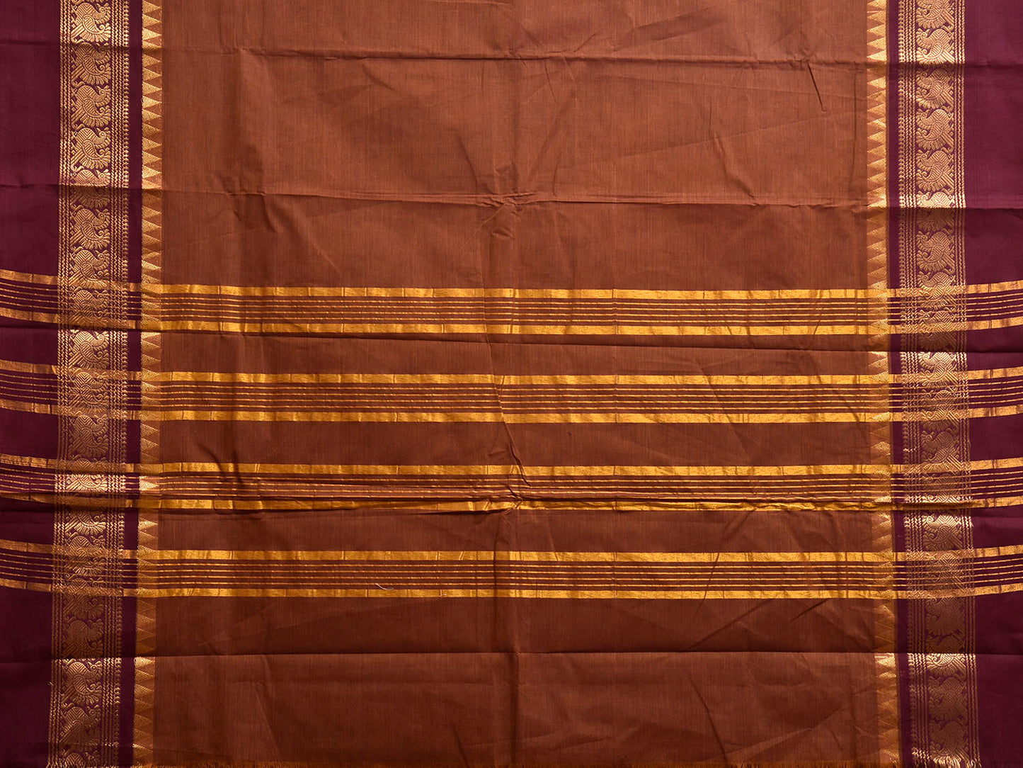 Rust and Maroon Kanchipuram Cotton Saree with Border Design No Blouse k1018