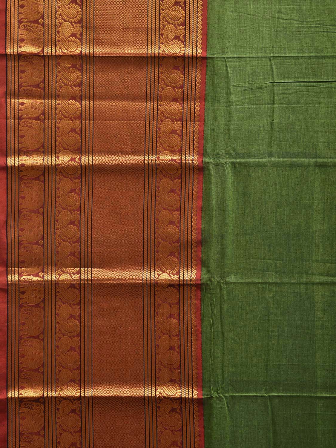 Green Madurai Cotton Plain Saree with Kanchipuram Border Design No Blouse k1021