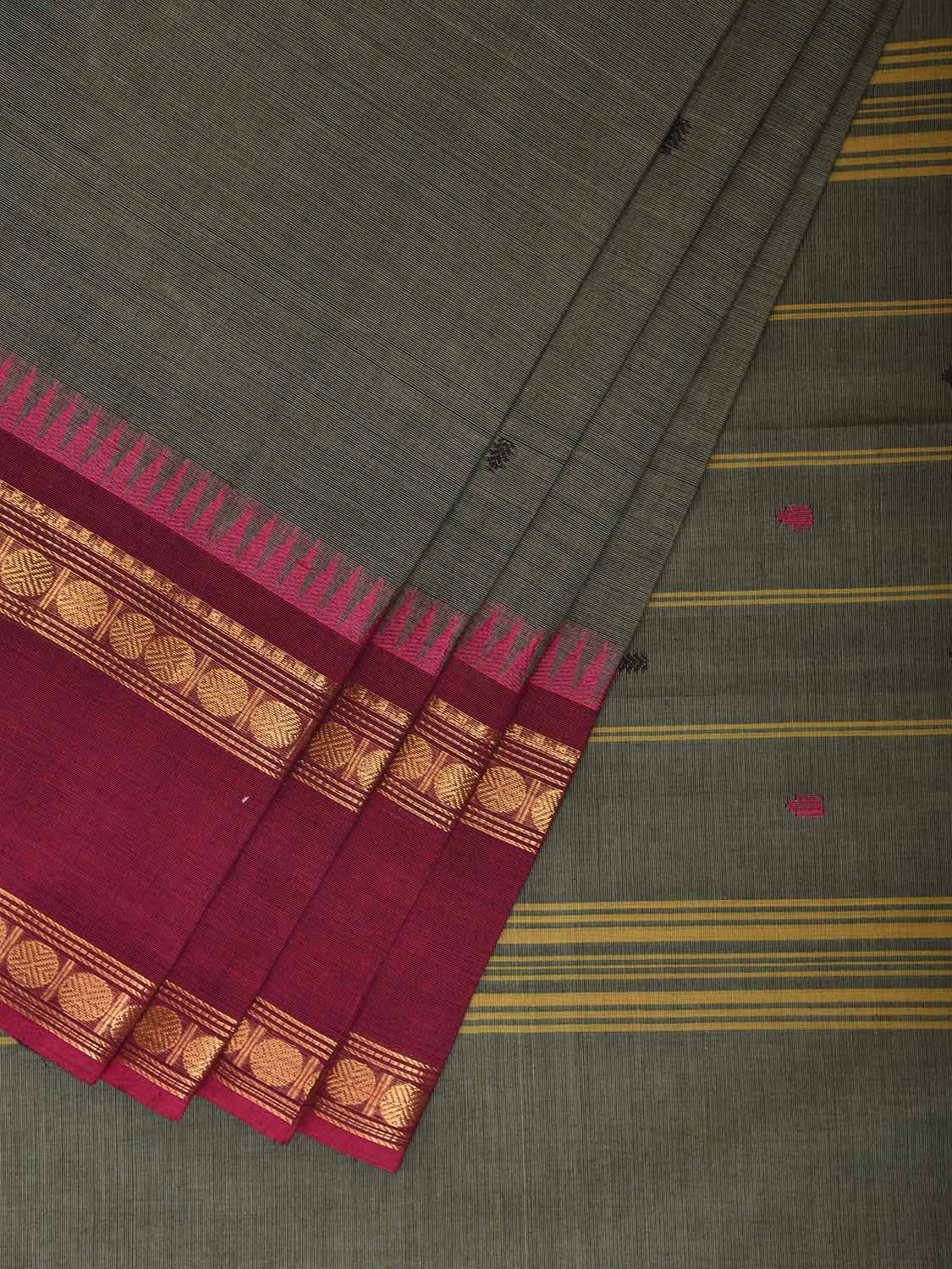 Sea Green Kanchipuram Cotton Saree with Ganga-Jamuna Border Design No Blouse k1024