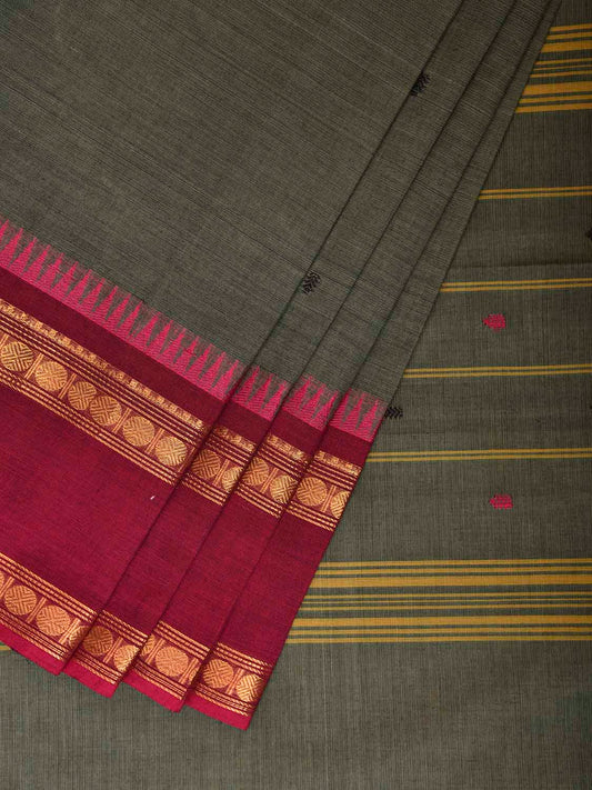 Sea Green Kanchipuram Cotton Saree with Ganga-Jamuna Border Design No Blouse k1024