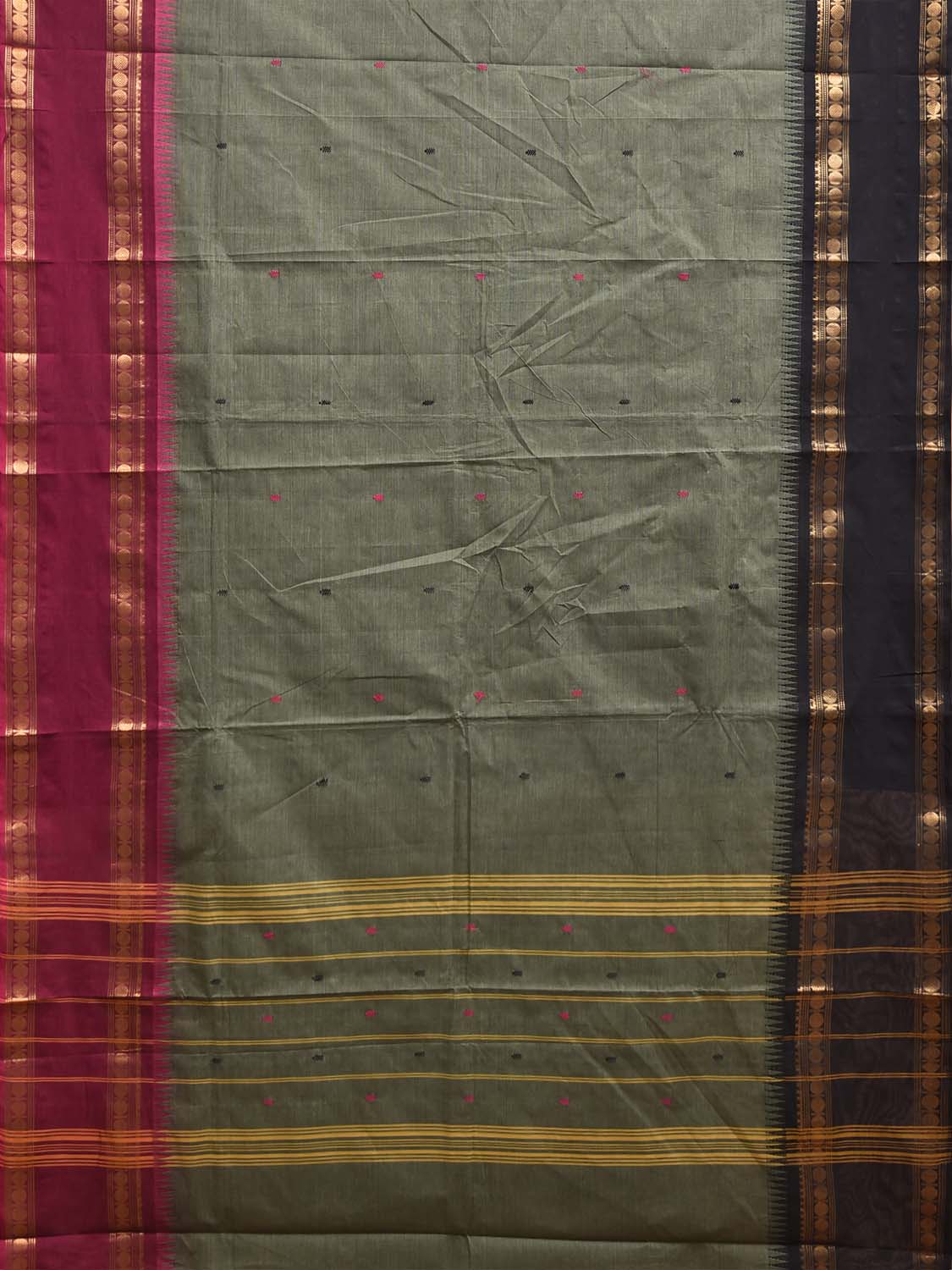 Sea Green Kanchipuram Cotton Saree with Ganga-Jamuna Border Design No Blouse k1024