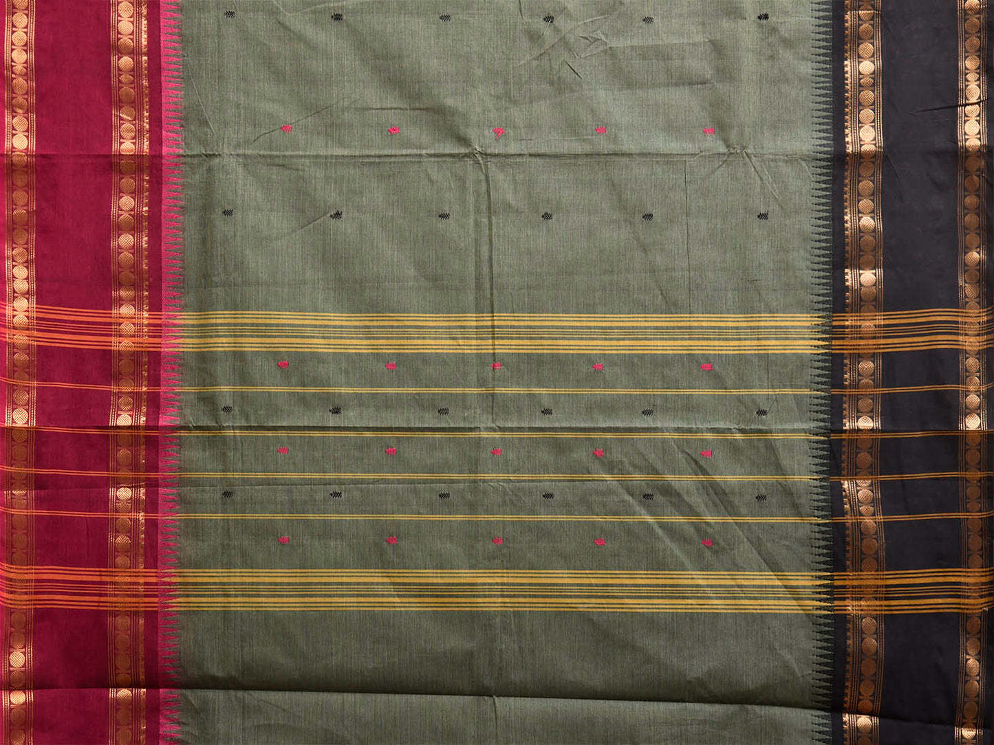 Sea Green Kanchipuram Cotton Saree with Ganga-Jamuna Border Design No Blouse k1024