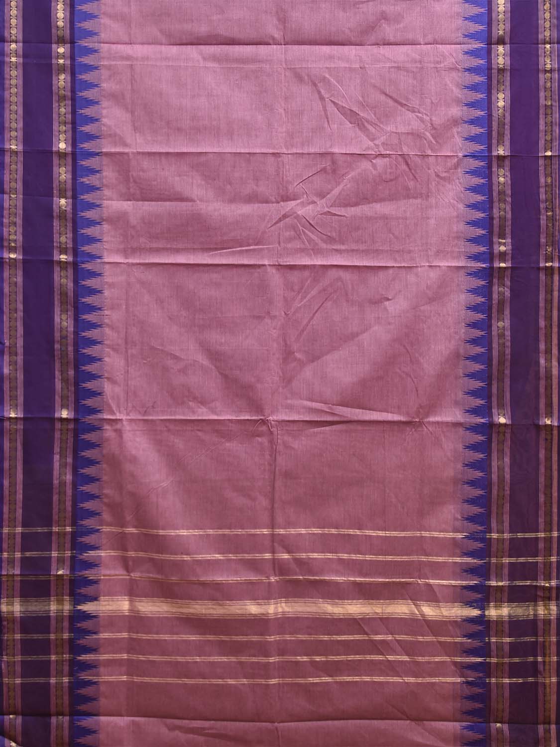 Light Pink and Blue Kanchipuram Cotton Plain Saree with Big Temple Border Design No Blouse k1025