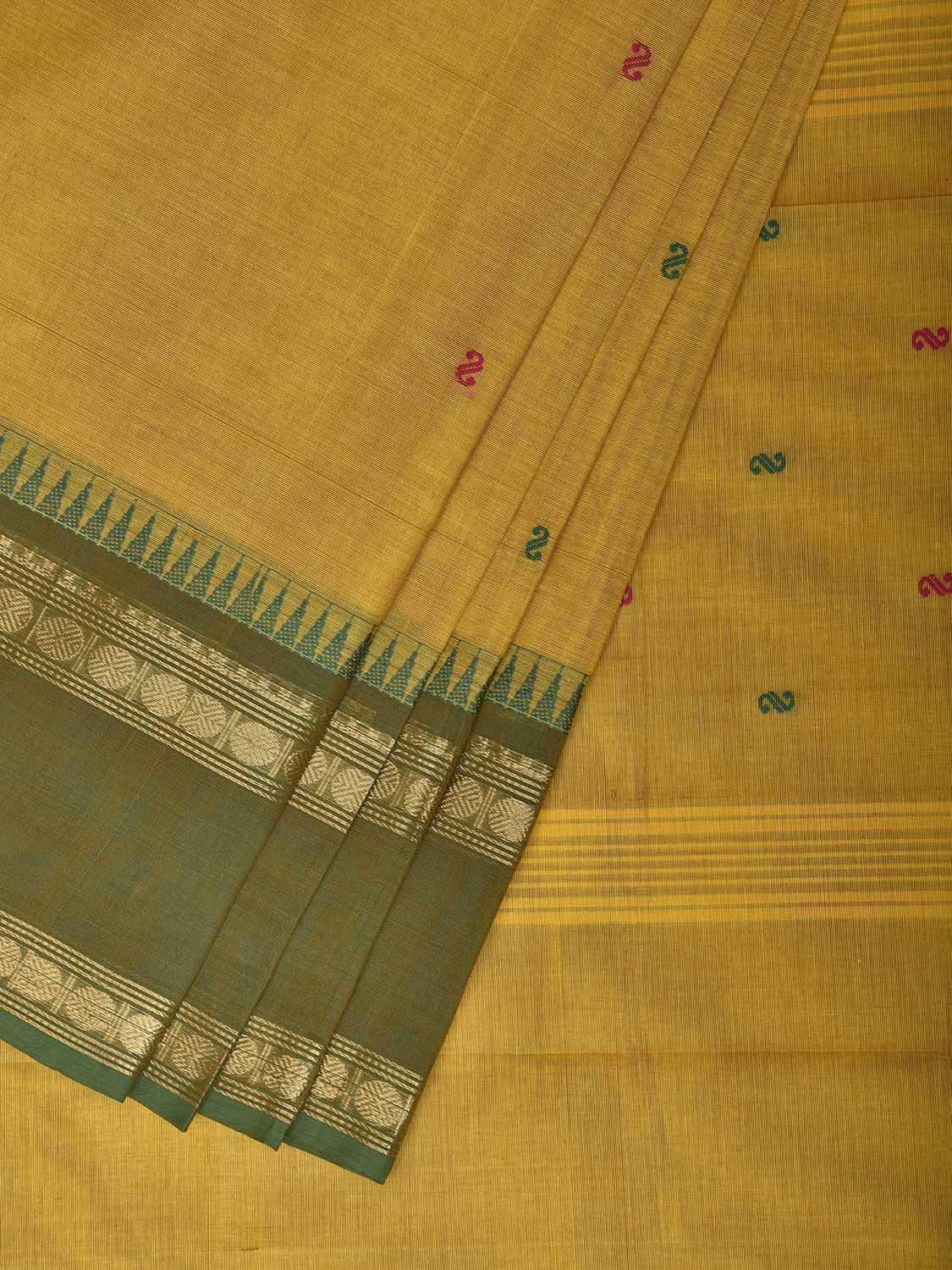 Yellow Kanchipuram Cotton Saree with Ganga-Jamuna Border Design No Blouse k1030