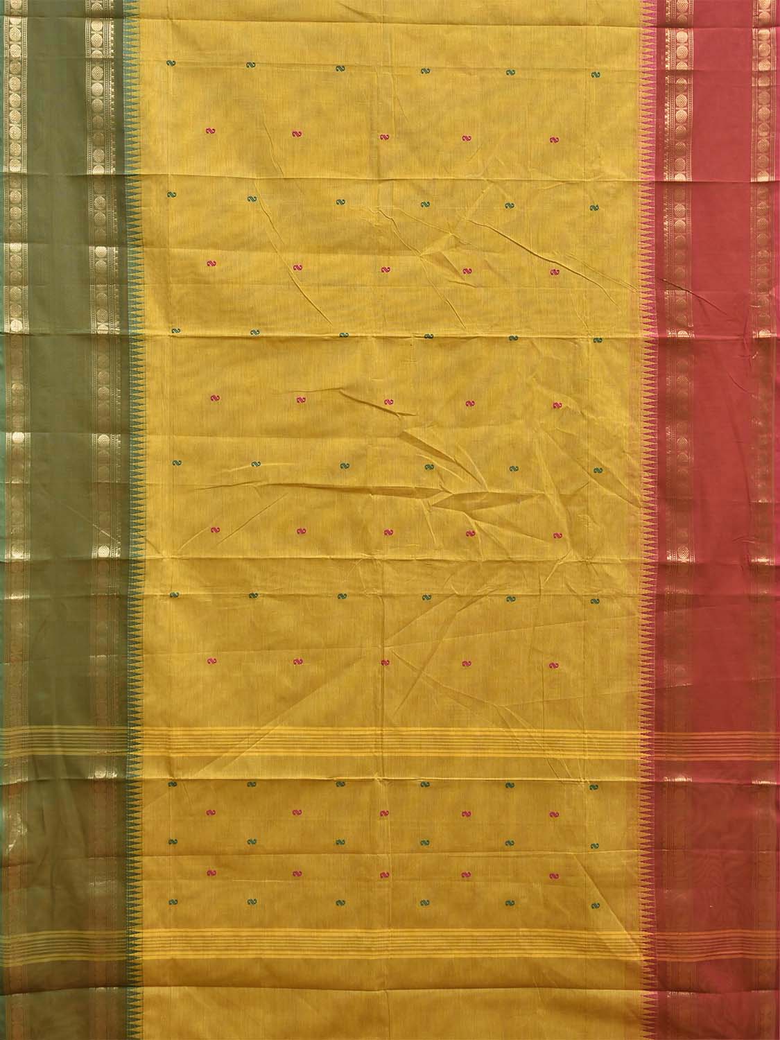 Yellow Kanchipuram Cotton Saree with Ganga-Jamuna Border Design No Blouse k1030