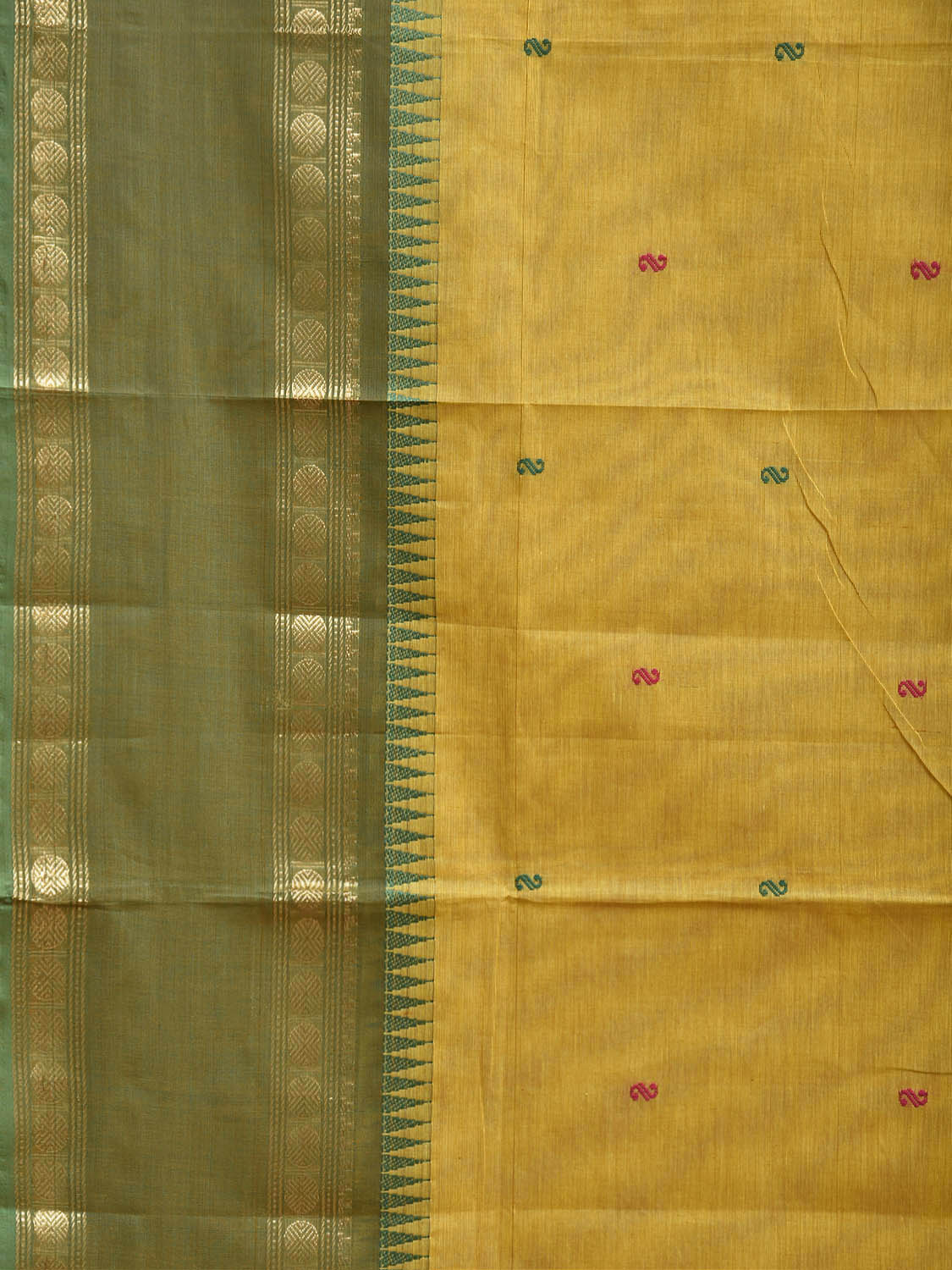Yellow Kanchipuram Cotton Saree with Ganga-Jamuna Border Design No Blouse k1030