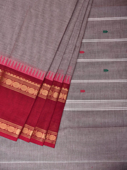 Light Grey Kanchipuram Cotton Saree with Ganga-Jamuna Border Design No Blouse k1032