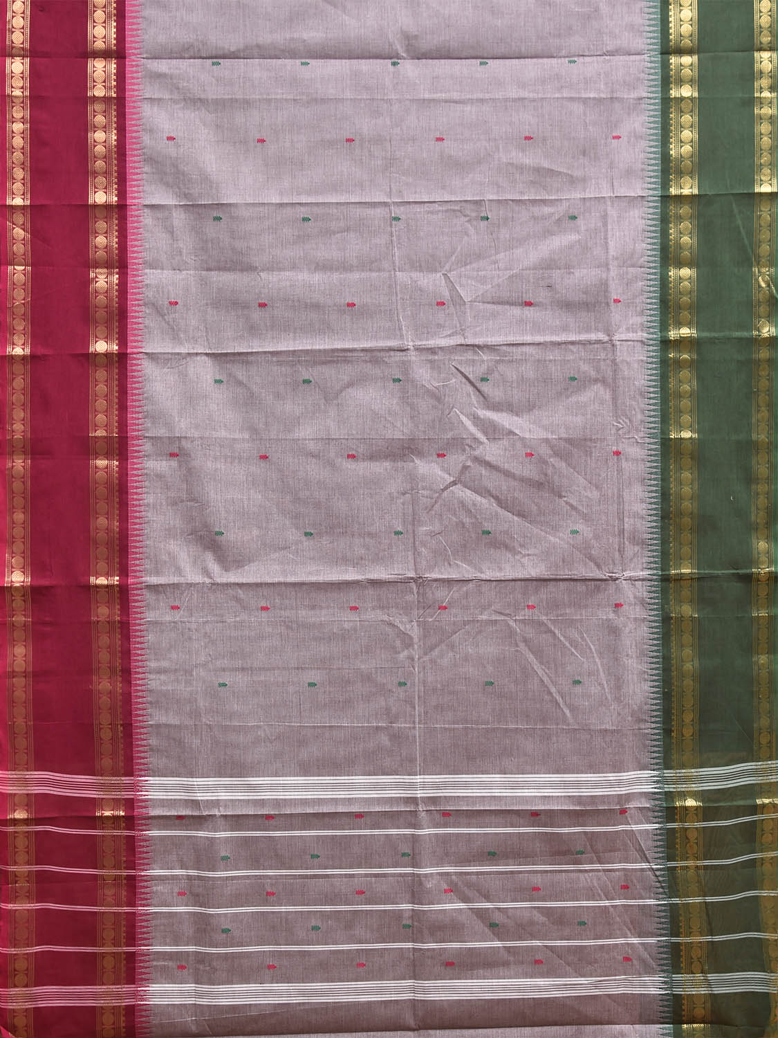 Light Grey Kanchipuram Cotton Saree with Ganga-Jamuna Border Design No Blouse k1032