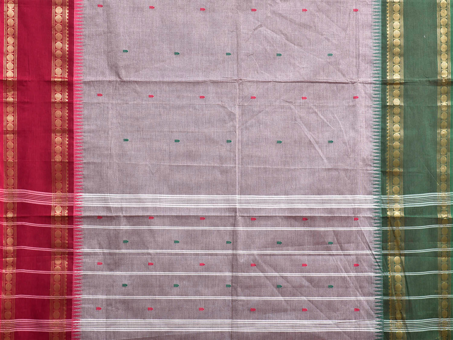 Light Grey Kanchipuram Cotton Saree with Ganga-Jamuna Border Design No Blouse k1032