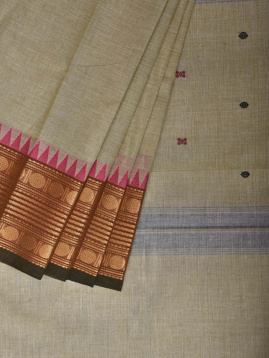 Sea Green Kanchipuram Cotton Saree with Strips Pallu and Border Design No Blouse k1034