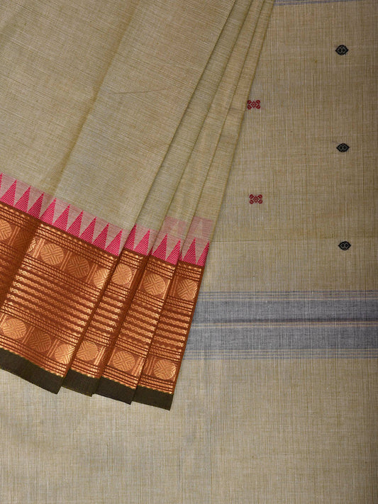 Sea Green Kanchipuram Cotton Saree with Strips Pallu and Border Design No Blouse k1034