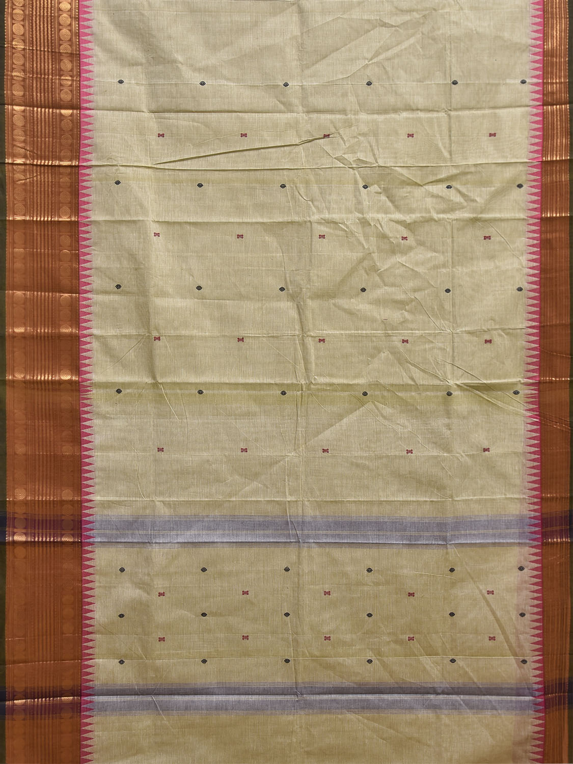 Sea Green Kanchipuram Cotton Saree with Strips Pallu and Border Design No Blouse k1034