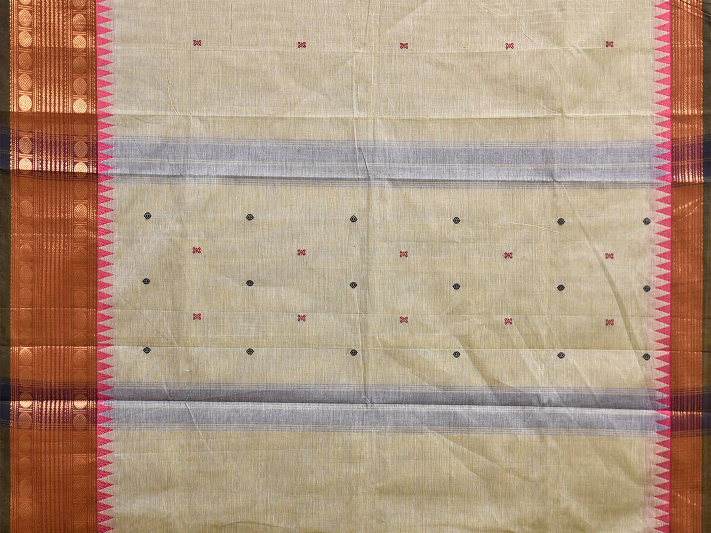 Sea Green Kanchipuram Cotton Saree with Strips Pallu and Border Design No Blouse k1034