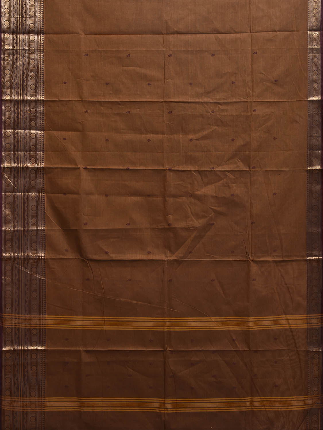 Light Brown Kanchipuram Cotton Saree with Strips Pallu and Border Design No Blouse k1036