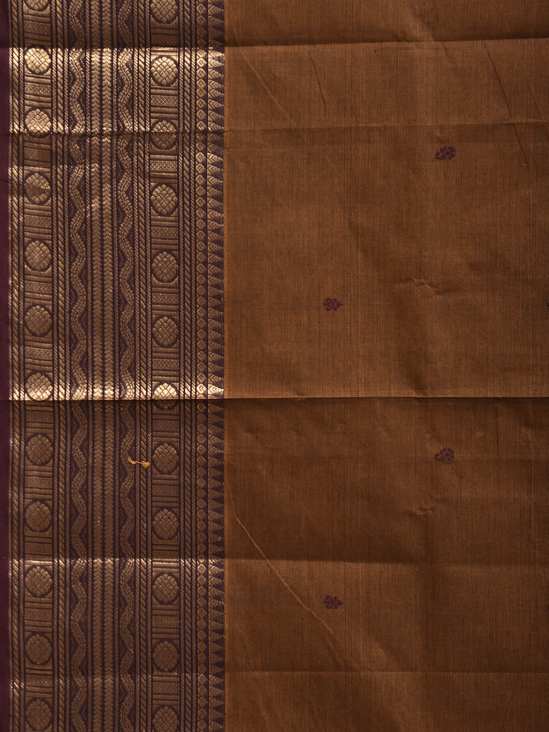 Light Brown Kanchipuram Cotton Saree with Strips Pallu and Border Design No Blouse k1036