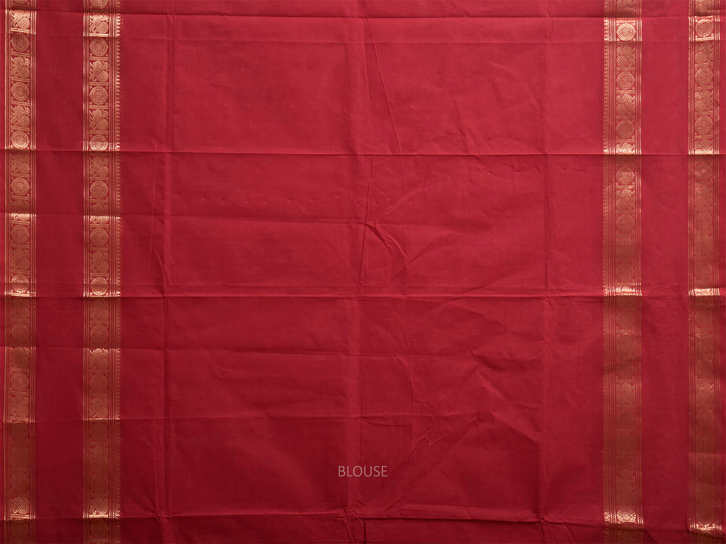 Red Kanchipuram Cotton Plain Saree with Border and Strips Pallu Design k1045