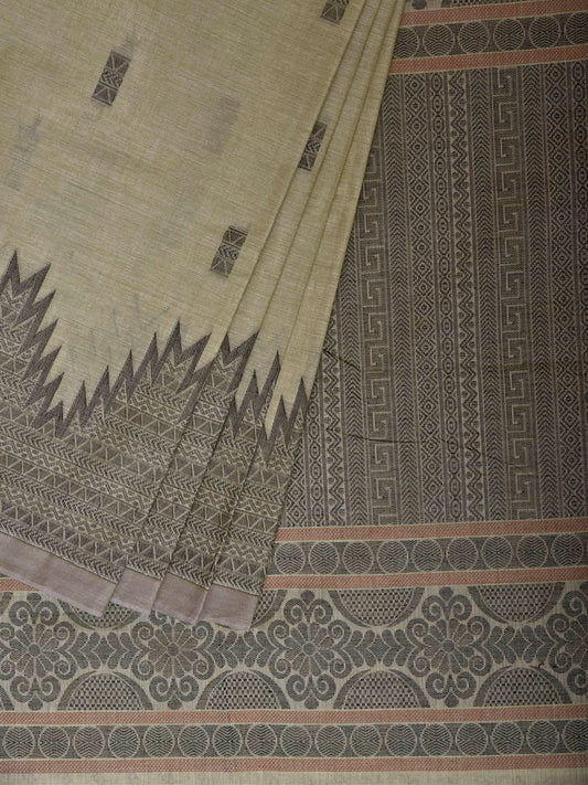 Sea Green and Grey Kanchipuram Cotton Saree with One Side Big Temple Border Design k1047