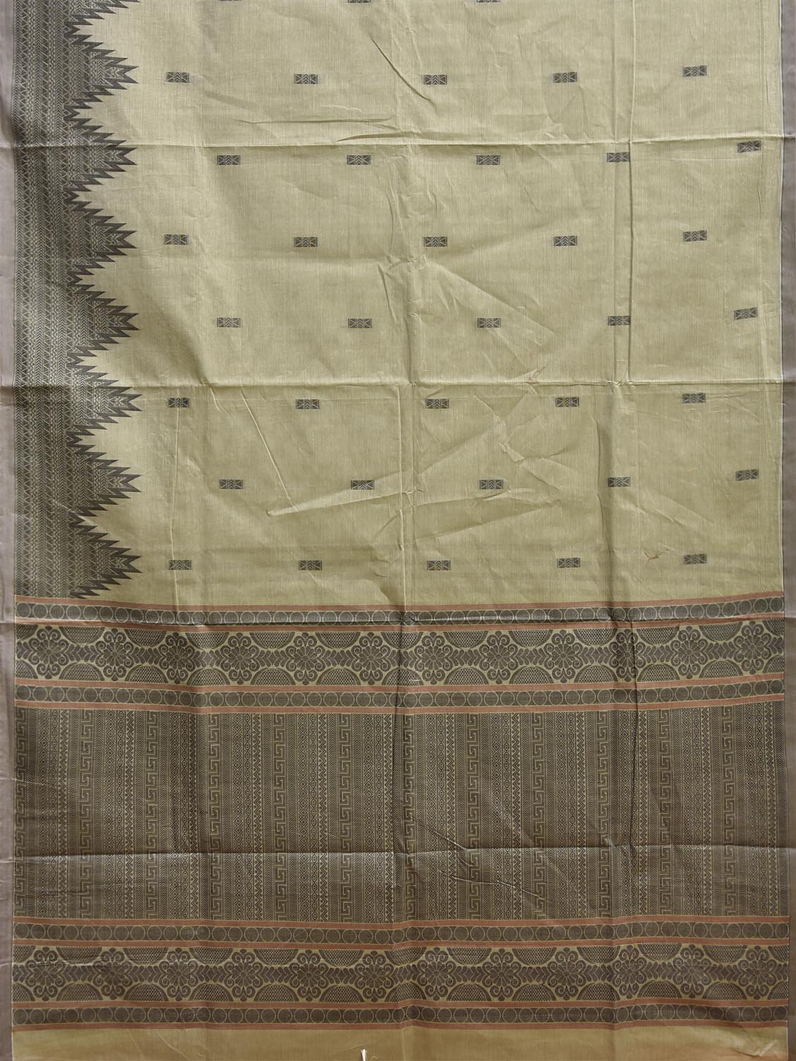 Sea Green and Grey Kanchipuram Cotton Saree with One Side Big Temple Border Design k1047