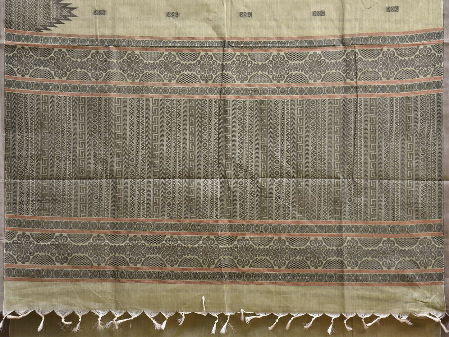 Sea Green and Grey Kanchipuram Cotton Saree with One Side Big Temple Border Design k1047