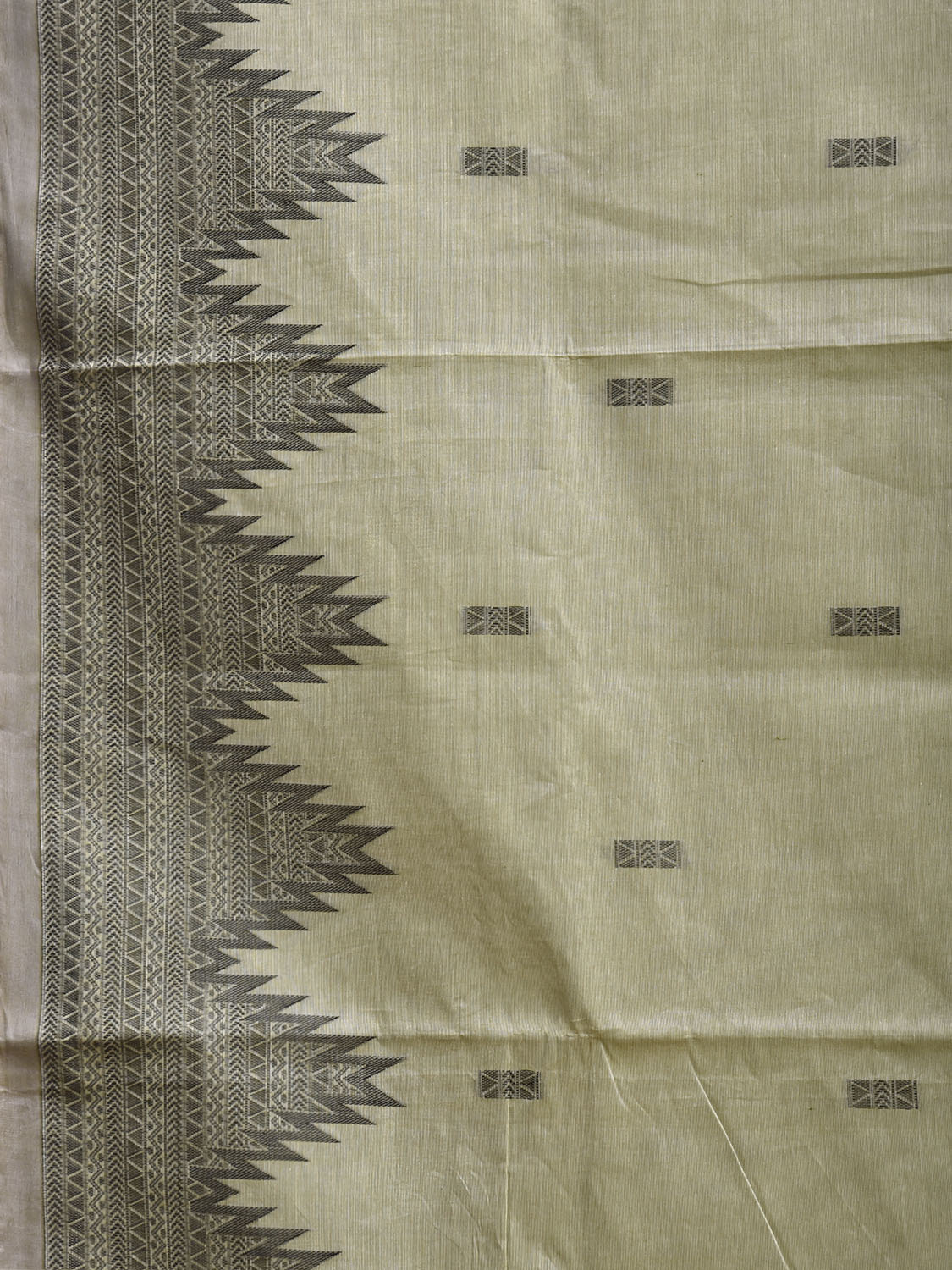 Sea Green and Grey Kanchipuram Cotton Saree with One Side Big Temple Border Design k1047