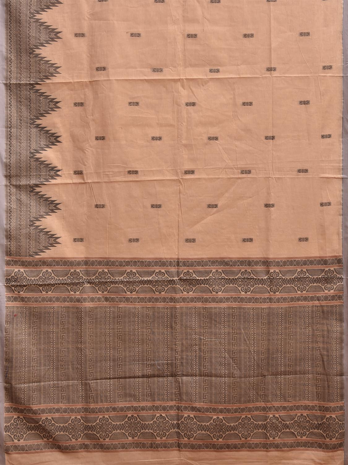 Light Orange and Grey Kanchipuram Cotton Saree with One Side Big Temple Border Design k1048