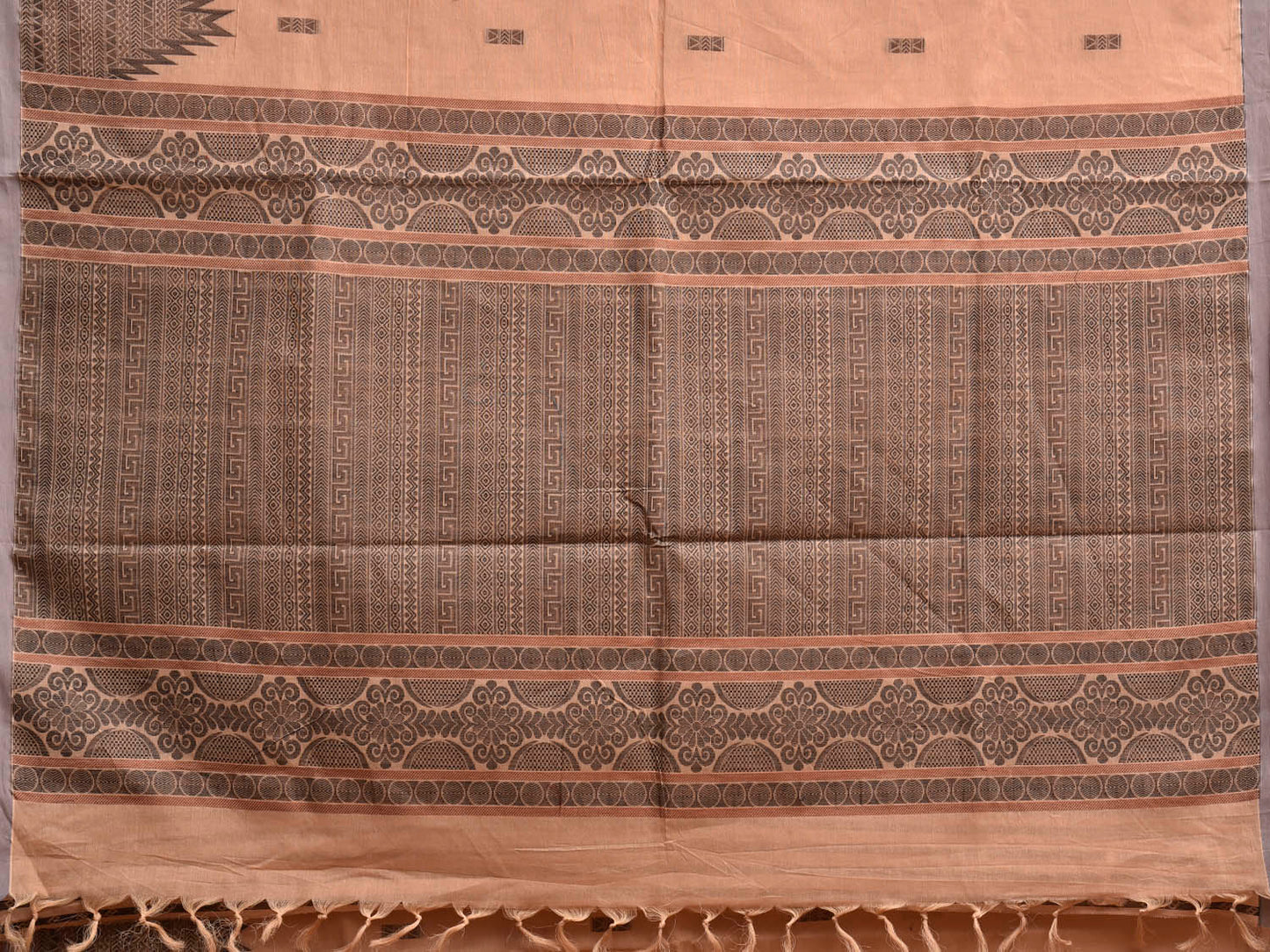 Light Orange and Grey Kanchipuram Cotton Saree with One Side Big Temple Border Design k1048