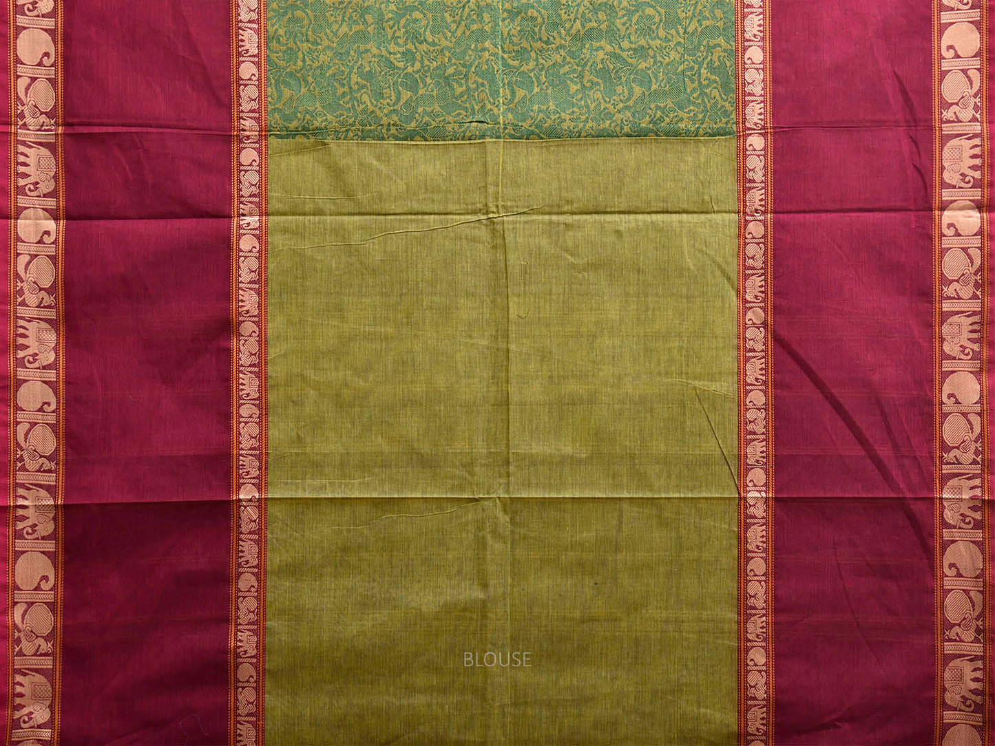 Green and Purple Kanchipuram Cotton Saree with Middle Brocade Design k1051